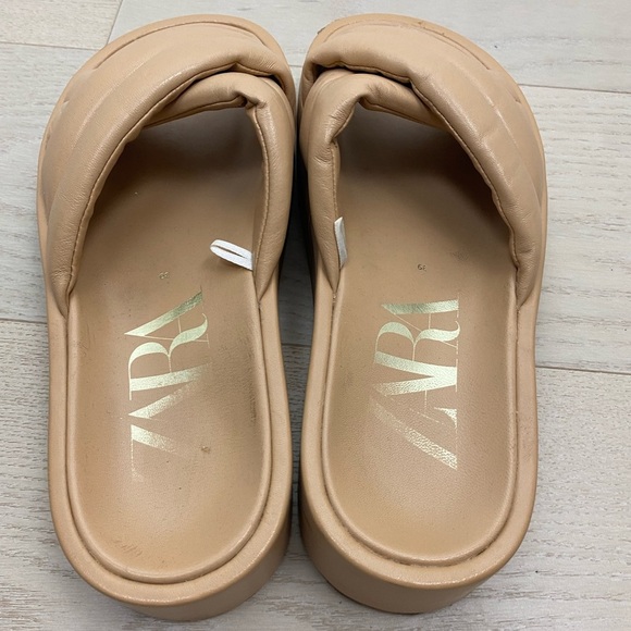 ZARA sheathed tab beige sandals slippers chunky platform quilted 39/9 - Picture 2 of 10